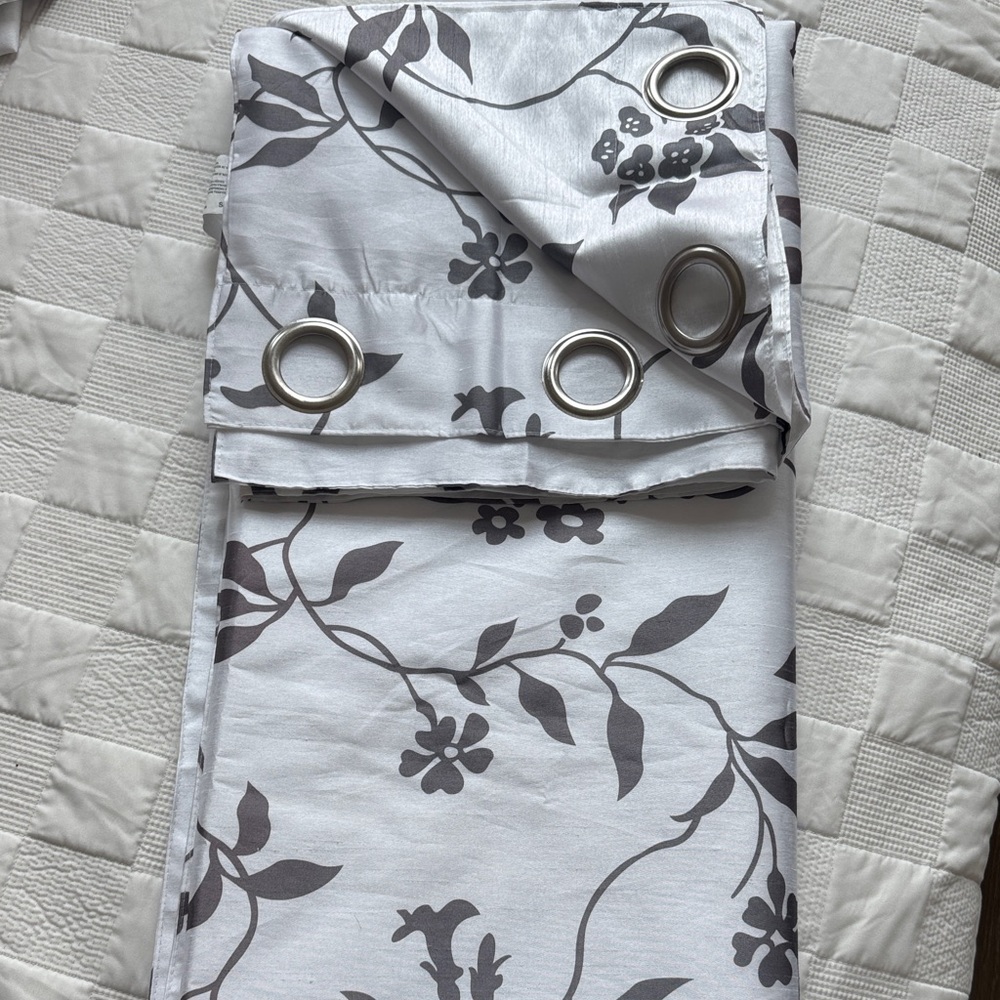 Gray and White Floral Curtain Panel